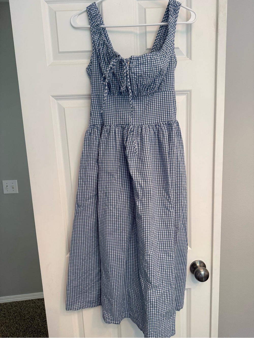 Blue organic cotton Gingham midi dress